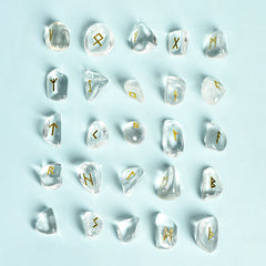 Germanic Runic alphabet natural crystal elliptical slice crystal plate