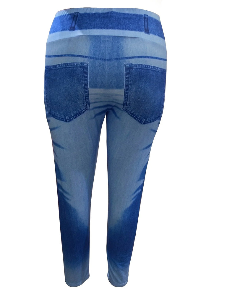 Women's High-Stretch Denim Print Leggings Ultra Comfortable Tummy Control for Yoga High Rise Waist Daily Wear Fashionable Active