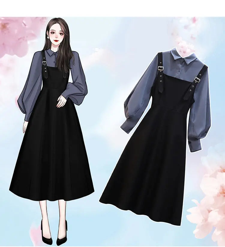 New Large Size Women's Set Spring and Autumn Suit Women Fashion Shirt + Dress Female Two-piece