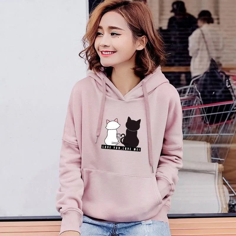 Streetwear Hoodies Fashion Women Sweatshirt Autumn Winter Long Sleeve Harajuku Hooded Sweater Korean Cartoon Cat sudadera mujer