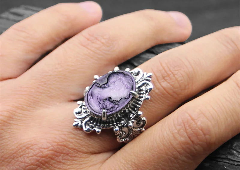 Vintage Leaf Lady Queen Cameo Rings For Women Antique Silver Plated Flower Cross Pink Cameo Ring Fashion Jewelry