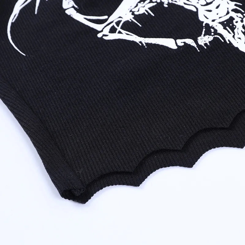 Gothic Knitted Punk Black Tank Tops Mall Goth Grunge Goat Print Harajuku Women Crop Tops Skinny Sleeveless Streetwear