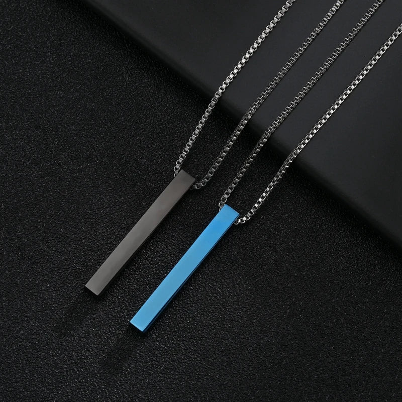 Fashion New Black Rectangle Pendant Necklace Men Trendy Simple Stainless Steel Chain Men Necklace Jewelry Gift Custom name