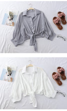 Load image into Gallery viewer, Chiffon Shirts Women 2020 Summer Half Sleeve Buttoned Up Shirt Loose Casual Blouse Tied Waist Elegant Blouses For Women