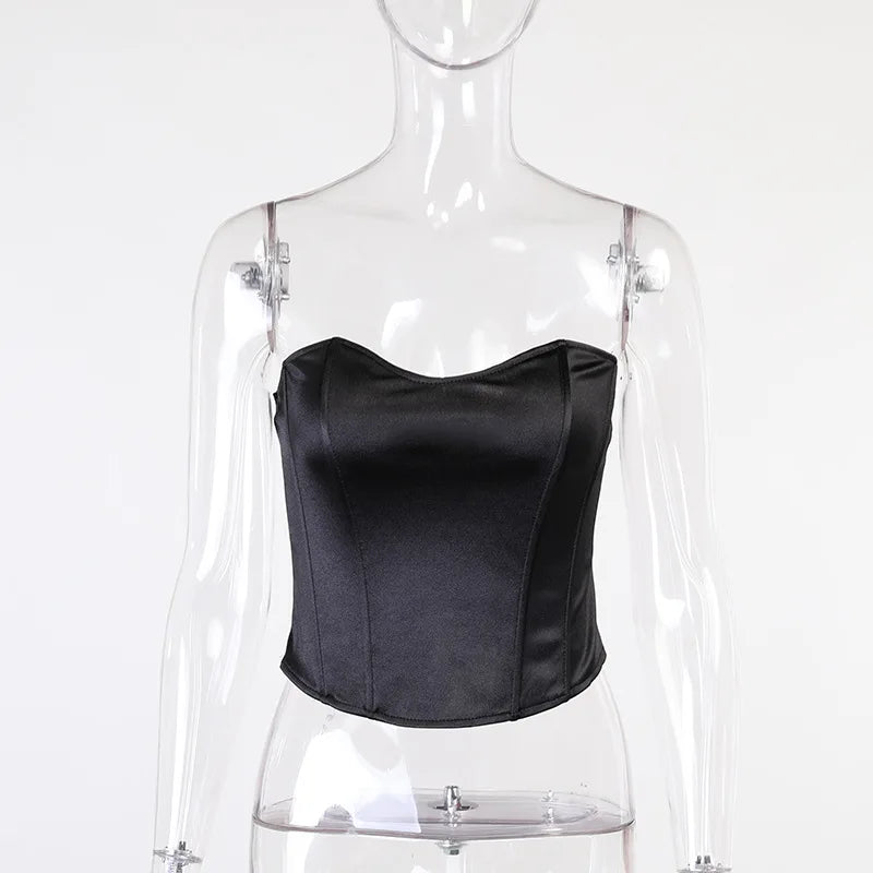 Sexy Women Tube Tops Solid Sleeveless Slim Skinny Corset Cropped Top 2024 Summer Casual Elegant Female Strapless Vest