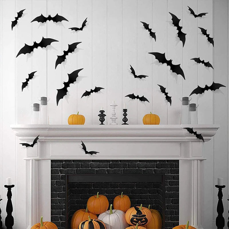 12/24/48pcs Halloween Decoration Wall Stickers 3D Black PVC Bat Halloween Party Decoration Bar Scary Props Room kids toys Decor