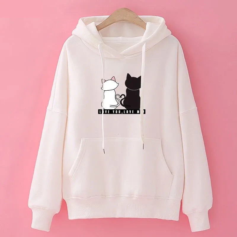 Streetwear Hoodies Fashion Women Sweatshirt Autumn Winter Long Sleeve Harajuku Hooded Sweater Korean Cartoon Cat sudadera mujer