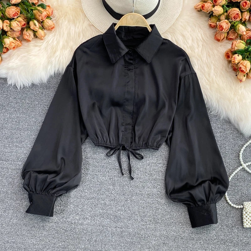 y2k tops woman blouse polo shirts satin long sleeve women blusas female shirt harajuku sexy pleated tee