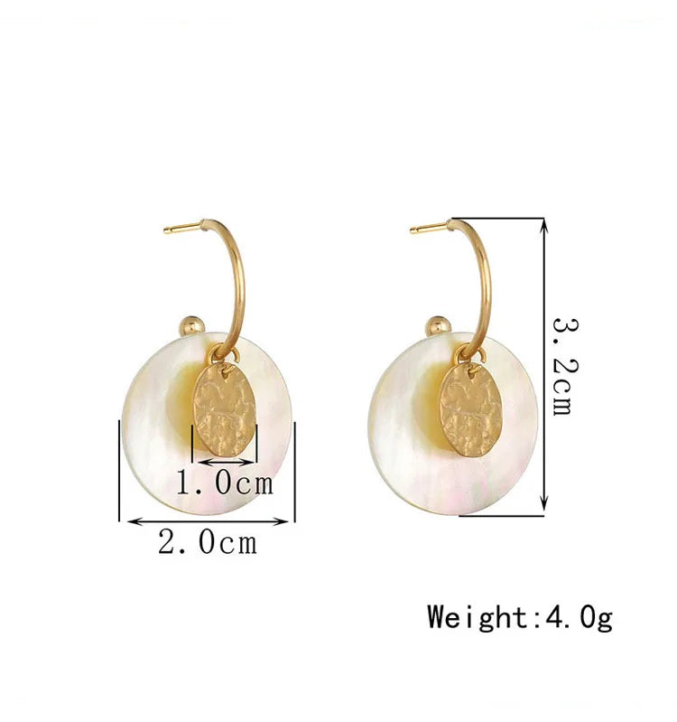 Stainless Steel Simple Retro Trendy Jewelry Round Concave Convex Irregular Coin Shell Double-layer Earrings For Women