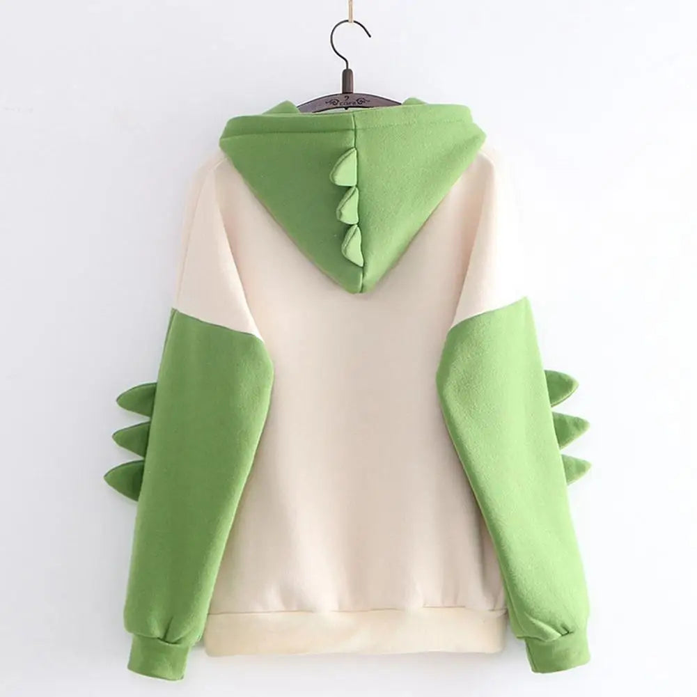 Dinosaur Oversized Cartoon Hoodie Women Fashion Sweatshirt Casual Print Korean Style Thicken Sweatshirt Winter dino hoodie Tops