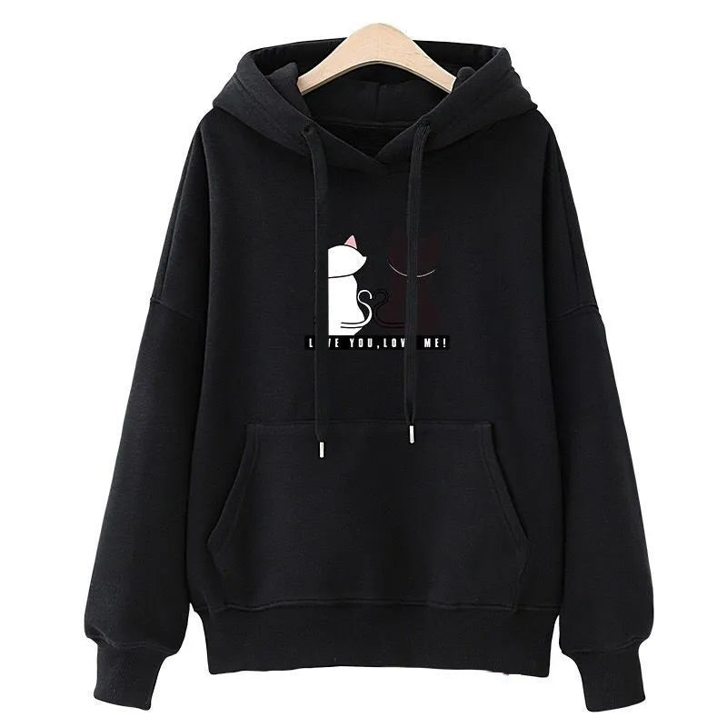 Streetwear Hoodies Fashion Women Sweatshirt Autumn Winter Long Sleeve Harajuku Hooded Sweater Korean Cartoon Cat sudadera mujer