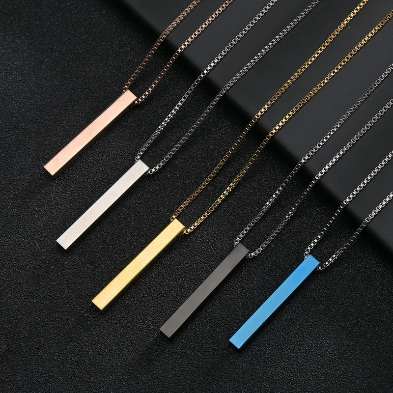 Fashion New Black Rectangle Pendant Necklace Men Trendy Simple Stainless Steel Chain Men Necklace Jewelry Gift Custom name