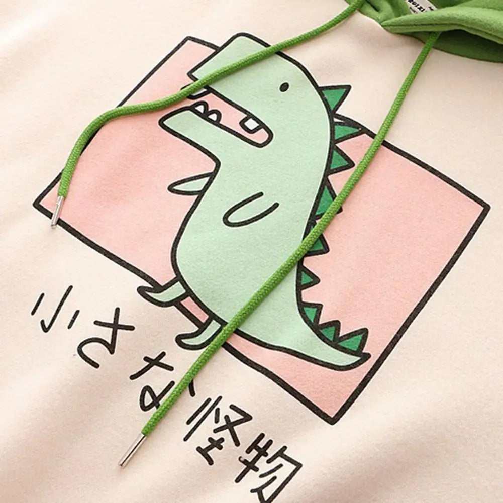 Dinosaur Oversized Cartoon Hoodie Women Fashion Sweatshirt Casual Print Korean Style Thicken Sweatshirt Winter dino hoodie Tops