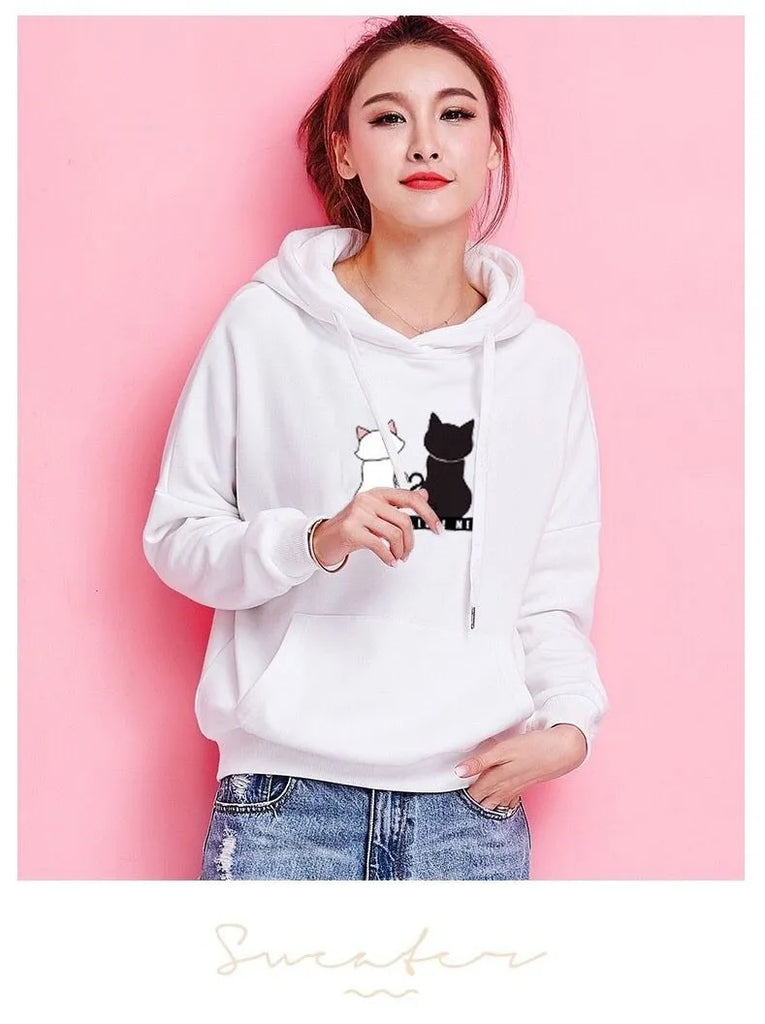 Streetwear Hoodies Fashion Women Sweatshirt Autumn Winter Long Sleeve Harajuku Hooded Sweater Korean Cartoon Cat sudadera mujer