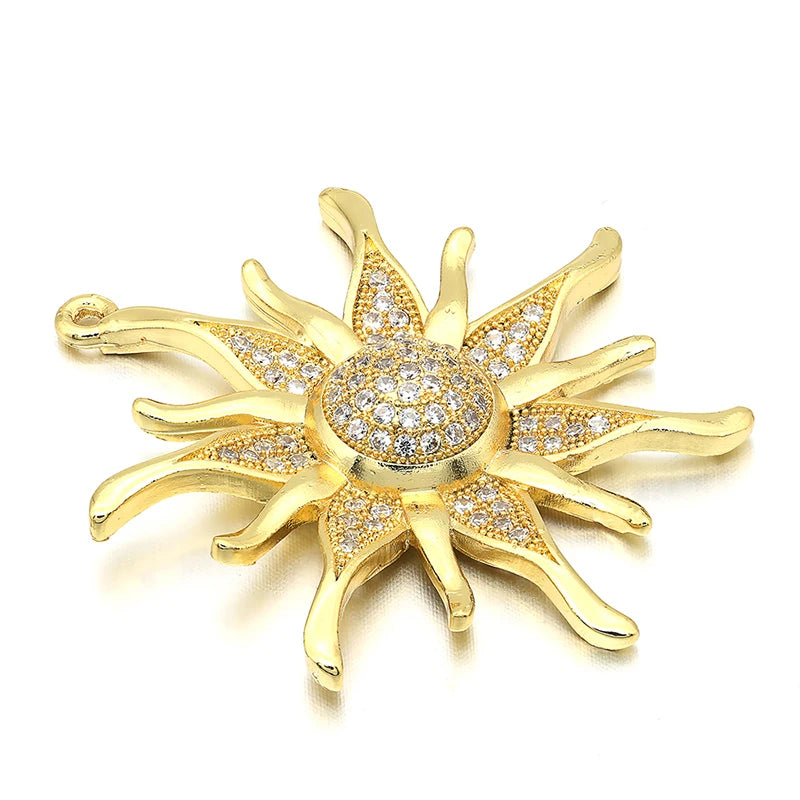 ZHUKOU CZ crystal gold color Sun flower Charms Pendants for women DIY Jewelry making findings supplies wholesale VD286