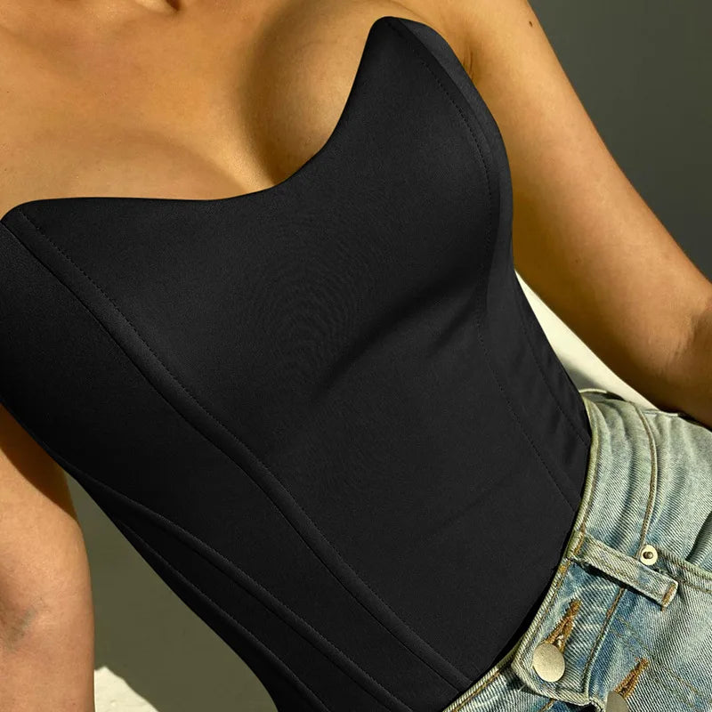 Sexy Women Tube Tops Solid Sleeveless Slim Skinny Corset Cropped Top 2024 Summer Casual Elegant Female Strapless Vest