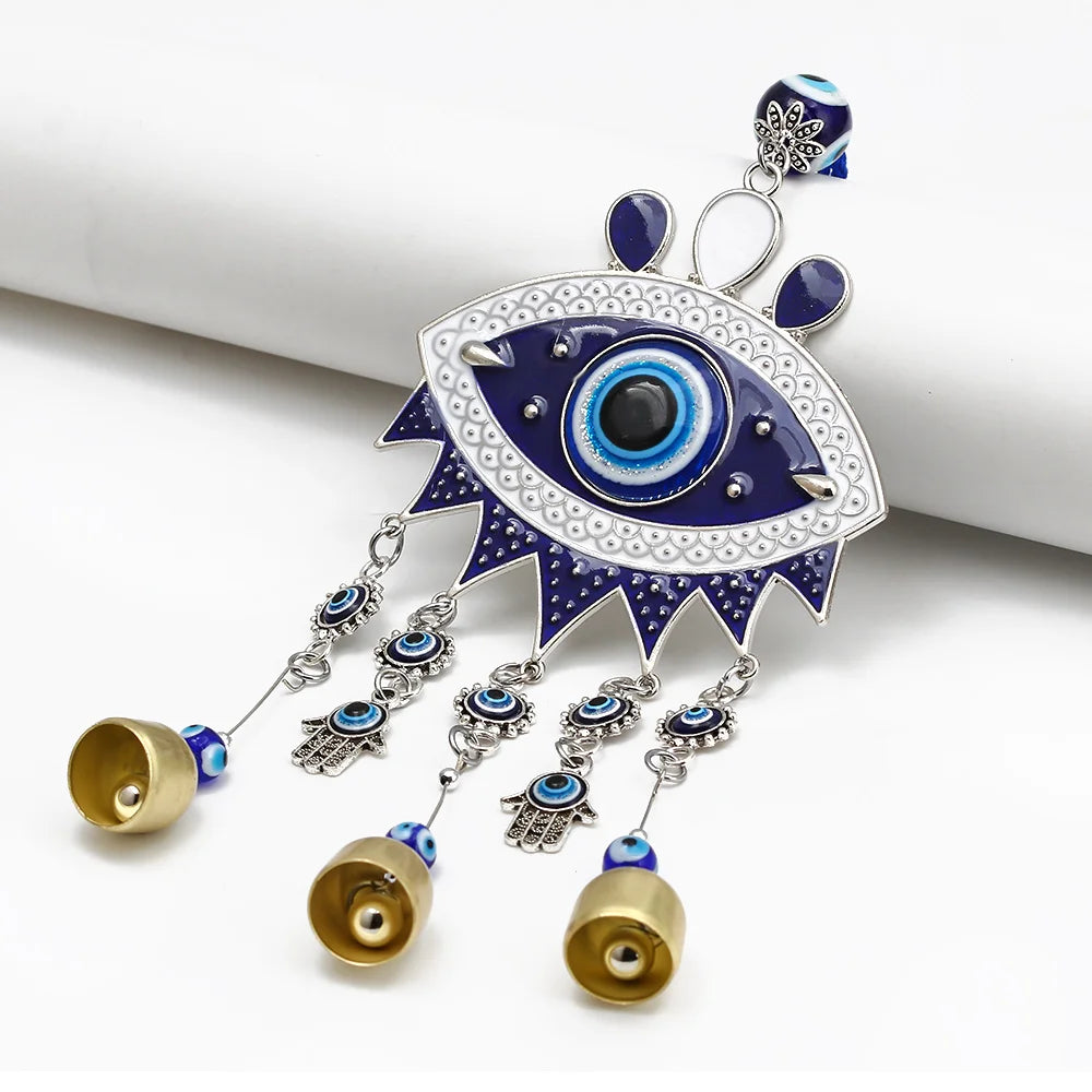 Lucky Eye Fatima Hamsa Hand Turkish Evil Eye Beads Tassel Wall Hanging Decor Alloy Decoration for Home Living Room Car BE51