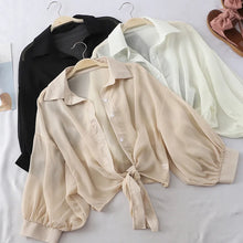 Load image into Gallery viewer, Chiffon Shirts Women 2020 Summer Half Sleeve Buttoned Up Shirt Loose Casual Blouse Tied Waist Elegant Blouses For Women