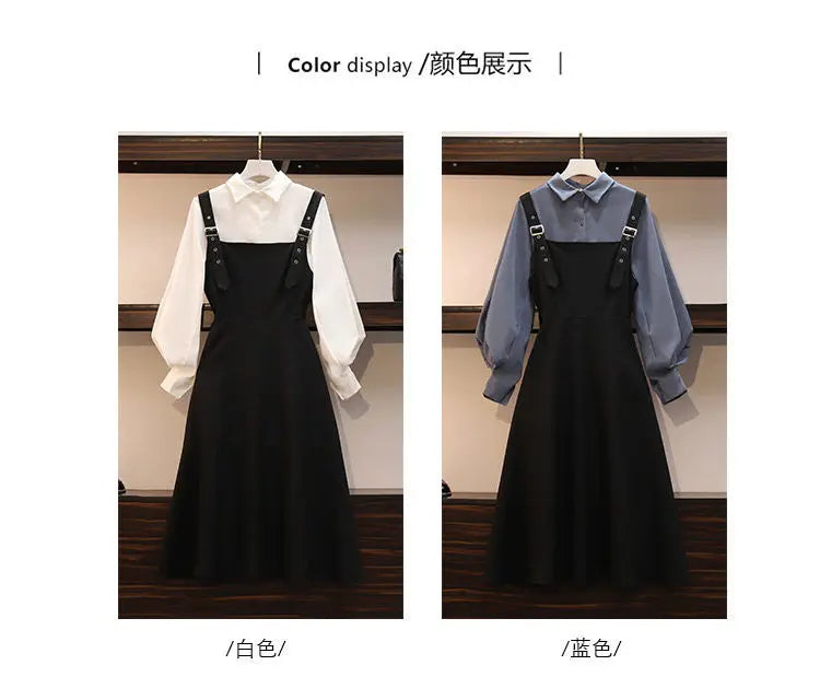 New Large Size Women's Set Spring and Autumn Suit Women Fashion Shirt + Dress Female Two-piece