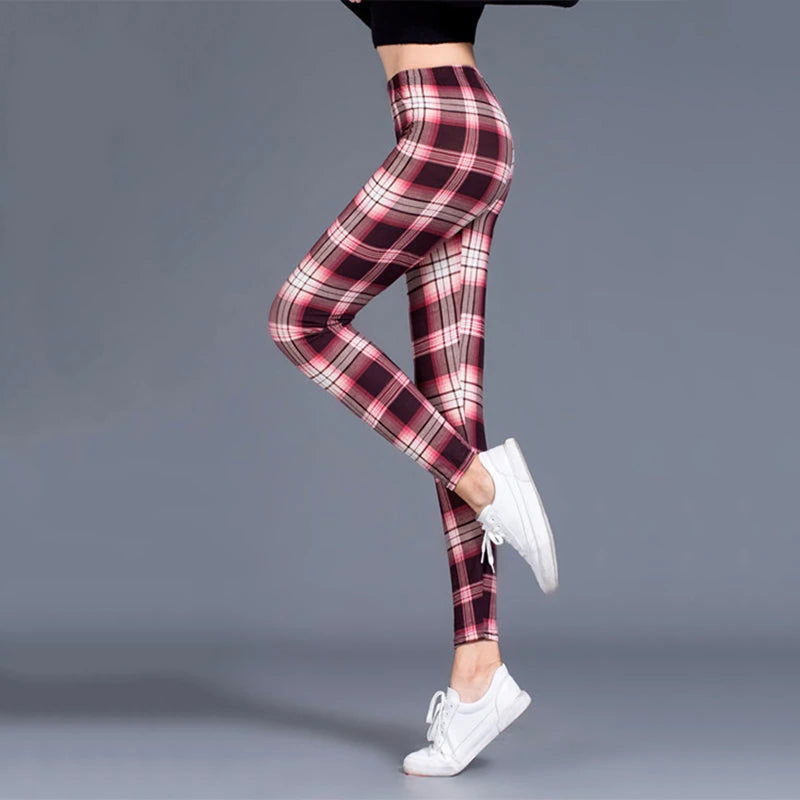 BornToGirl Y2K Streetwear Leggings Pants For Women Casual Slim High Waist Black Blue Red Brown Khaki Plaid Leggings Pants 2023