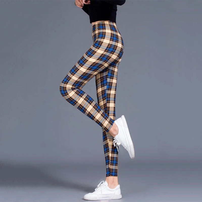 BornToGirl Y2K Streetwear Leggings Pants For Women Casual Slim High Waist Black Blue Red Brown Khaki Plaid Leggings Pants 2023