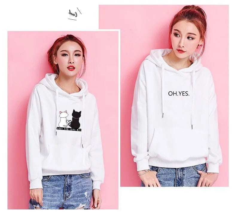 Streetwear Hoodies Fashion Women Sweatshirt Autumn Winter Long Sleeve Harajuku Hooded Sweater Korean Cartoon Cat sudadera mujer