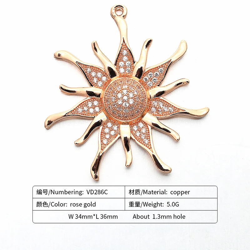 ZHUKOU CZ crystal gold color Sun flower Charms Pendants for women DIY Jewelry making findings supplies wholesale VD286