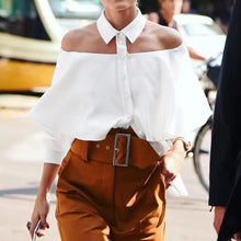 Load image into Gallery viewer, 2023 Celmia Women Off Shoulder White Tops Autumn Tunics Sexy Halter Shirt Fashion Blouse 3/4 Sleeve Casual Solid Elegant Blusas