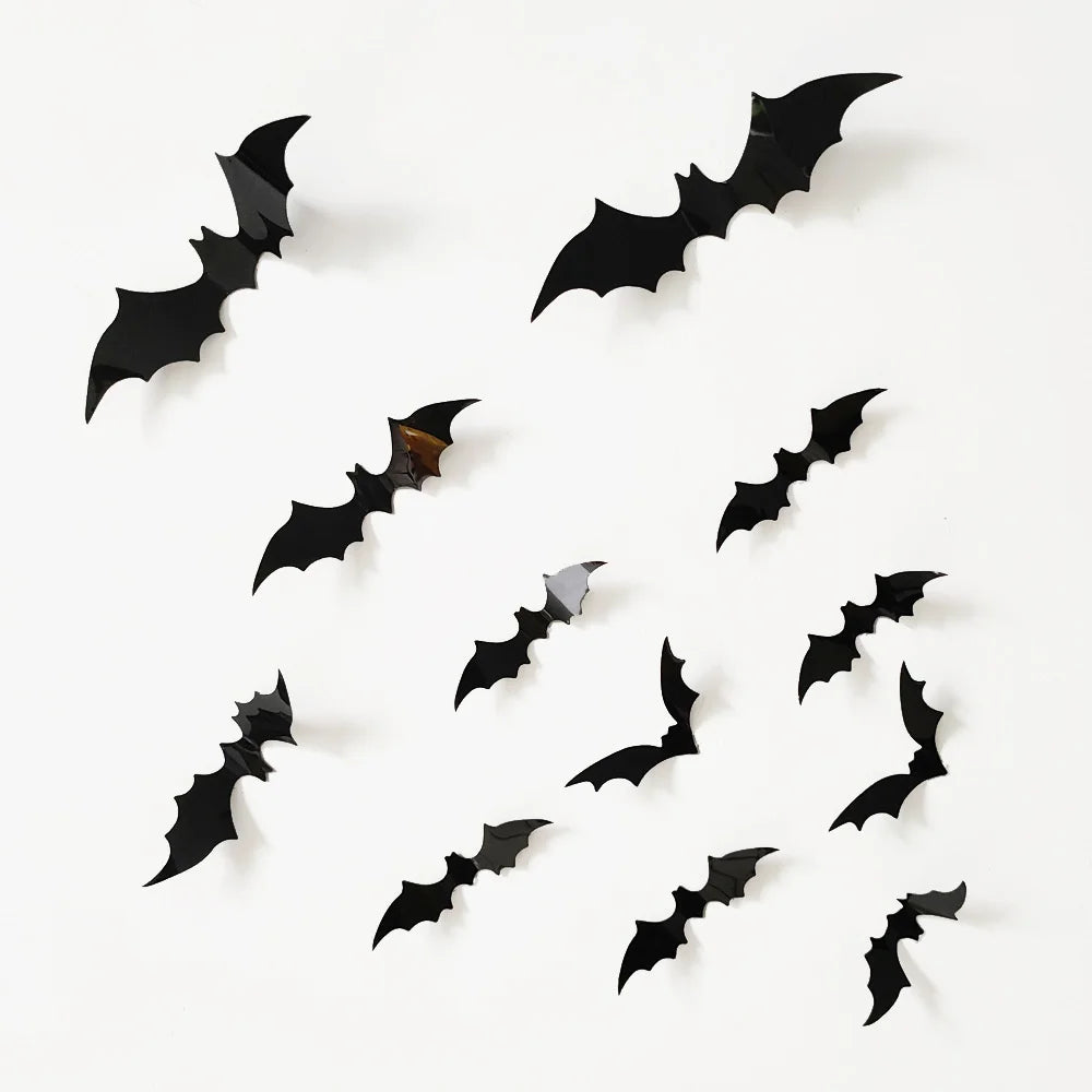 12pcs Halloween Bat Wall Sticker 3d Sticker Bar Haunted House Decoration Prank Toy Props