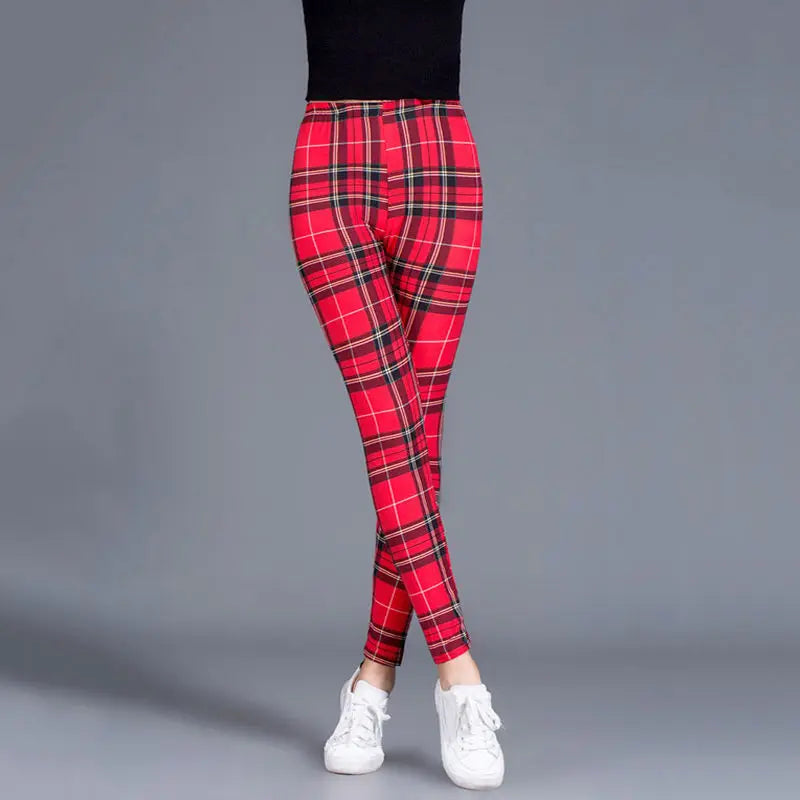 BornToGirl Y2K Streetwear Leggings Pants For Women Casual Slim High Waist Black Blue Red Brown Khaki Plaid Leggings Pants 2023