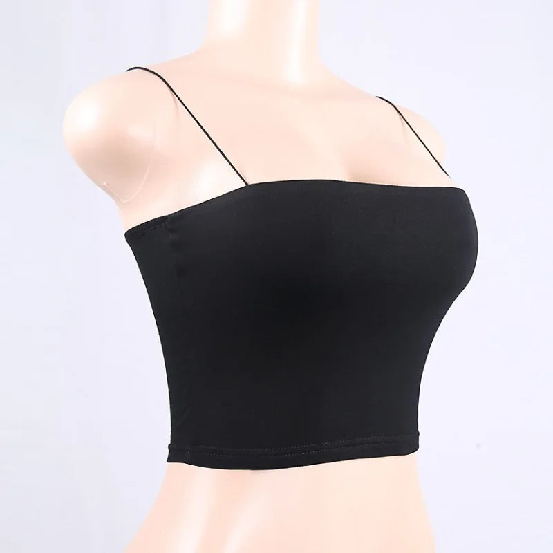 2024 New Fashion Women Spaghetti Strap Crop Top Sexy Bodycon Sleeveless Cami Tube Top Basic Plain Camisole