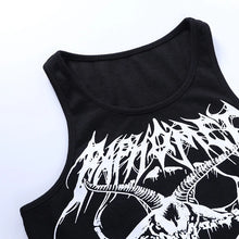 Load image into Gallery viewer, Gothic Knitted Punk Black Tank Tops Mall Goth Grunge Goat Print Harajuku Women Crop Tops Skinny Sleeveless Streetwear