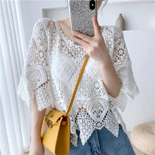 Load image into Gallery viewer, Simple Shawl Hollow-out Sweater Thin Artistic Pullover Blouse Women&#39;s Top