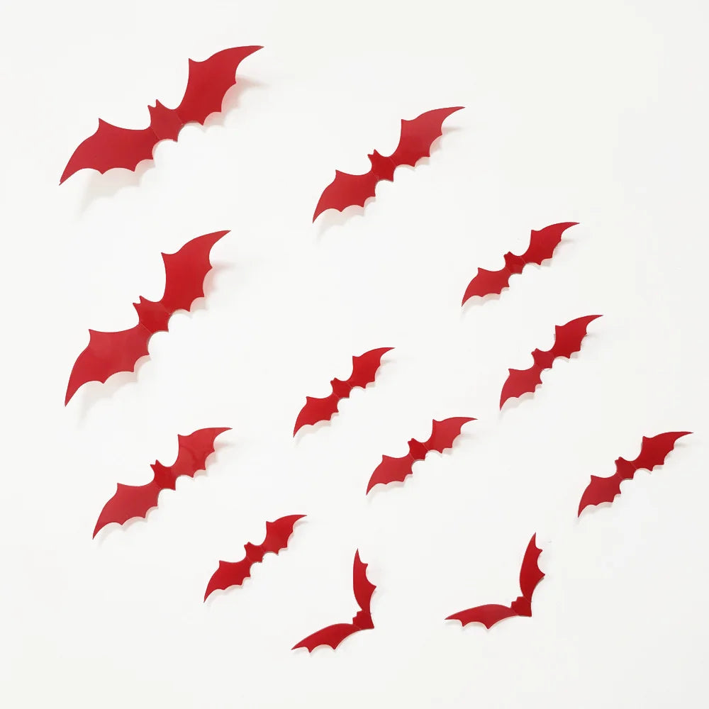 12pcs Halloween Bat Wall Sticker 3d Sticker Bar Haunted House Decoration Prank Toy Props