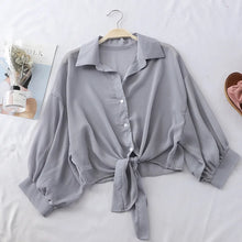 Load image into Gallery viewer, Chiffon Shirts Women 2020 Summer Half Sleeve Buttoned Up Shirt Loose Casual Blouse Tied Waist Elegant Blouses For Women