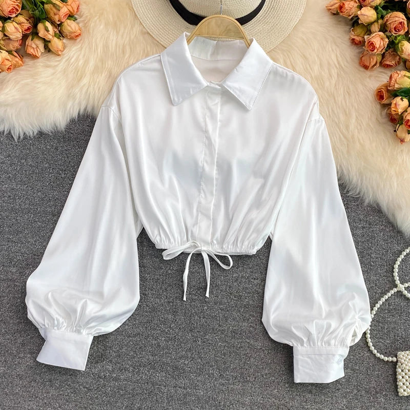 y2k tops woman blouse polo shirts satin long sleeve women blusas female shirt harajuku sexy pleated tee