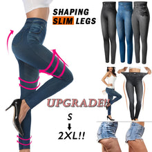 Load image into Gallery viewer, Women Super Strety Leggings Fashion Faux Denim Jeans Leggings Sexy Long Pocket Printing Leggins Summer Casual Pencil Pants