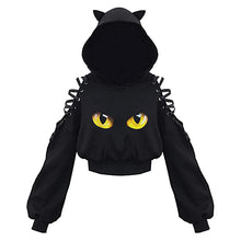 Load image into Gallery viewer, Women Hoodies Long Sleeve Kawaii Cat Ears Hoodie Gothic Punk Harajuku Cold Shouler Bandage Gothic Black Sweatshirts