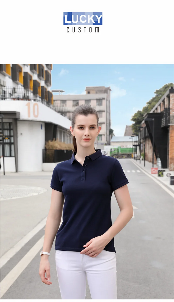 High-end Solid Color Women's Polo Fir Custom Design Company Brand Logo/printing Embroidery Short-sleeved Shirt Lapel Slim Fit