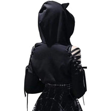 Load image into Gallery viewer, Women Hoodies Long Sleeve Kawaii Cat Ears Hoodie Gothic Punk Harajuku Cold Shouler Bandage Gothic Black Sweatshirts