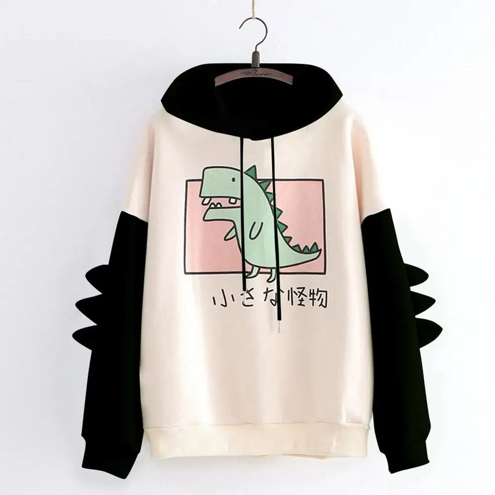 Dinosaur Oversized Cartoon Hoodie Women Fashion Sweatshirt Casual Print Korean Style Thicken Sweatshirt Winter dino hoodie Tops