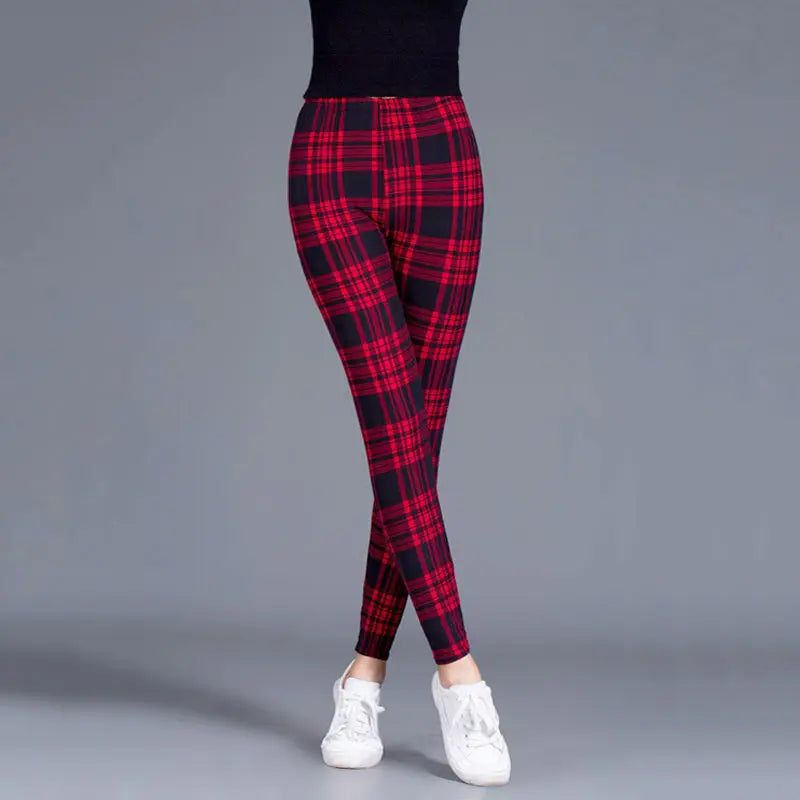 BornToGirl Y2K Streetwear Leggings Pants For Women Casual Slim High Waist Black Blue Red Brown Khaki Plaid Leggings Pants 2023