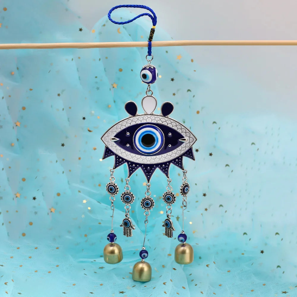 Lucky Eye Fatima Hamsa Hand Turkish Evil Eye Beads Tassel Wall Hanging Decor Alloy Decoration for Home Living Room Car BE51