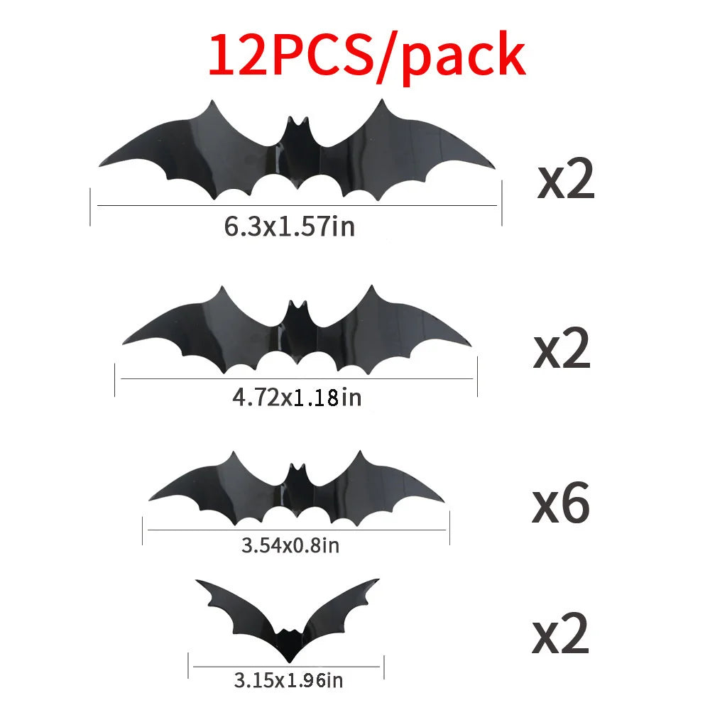 12pcs Halloween Bat Wall Sticker 3d Sticker Bar Haunted House Decoration Prank Toy Props