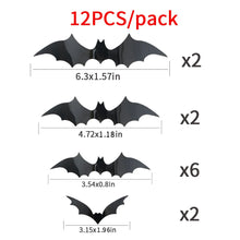 Load image into Gallery viewer, 12pcs Halloween Bat Wall Sticker 3d Sticker Bar Haunted House Decoration Prank Toy Props