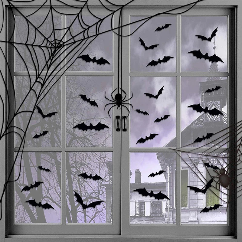 12/24/48pcs Halloween Decoration Wall Stickers 3D Black PVC Bat Halloween Party Decoration Bar Scary Props Room kids toys Decor