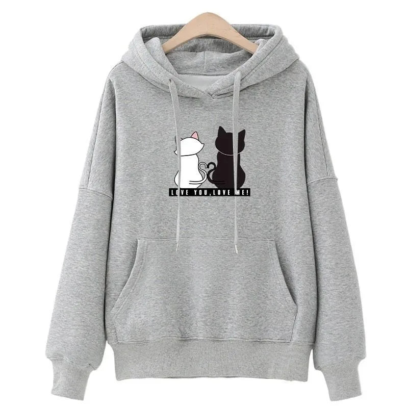 Streetwear Hoodies Fashion Women Sweatshirt Autumn Winter Long Sleeve Harajuku Hooded Sweater Korean Cartoon Cat sudadera mujer