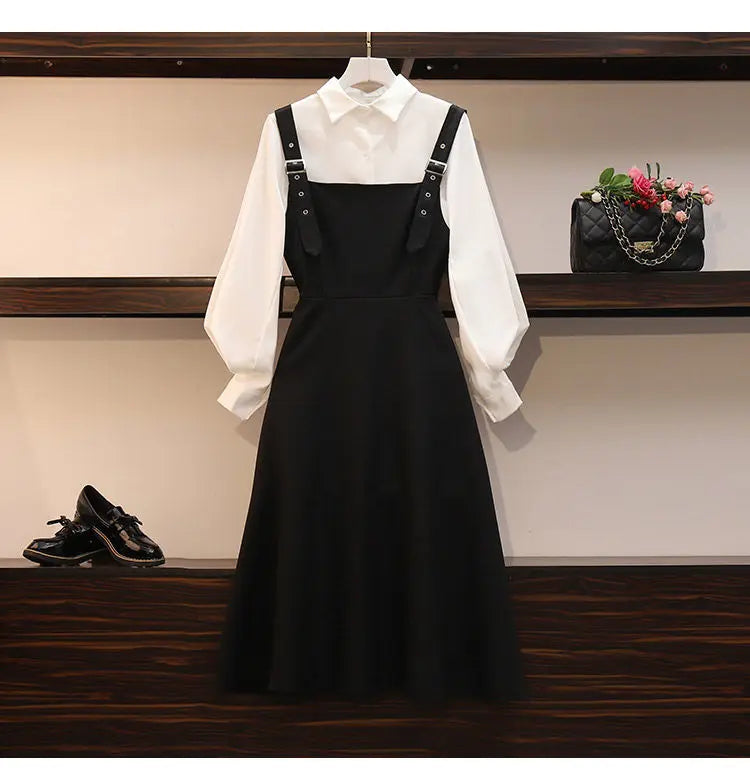 New Large Size Women's Set Spring and Autumn Suit Women Fashion Shirt + Dress Female Two-piece