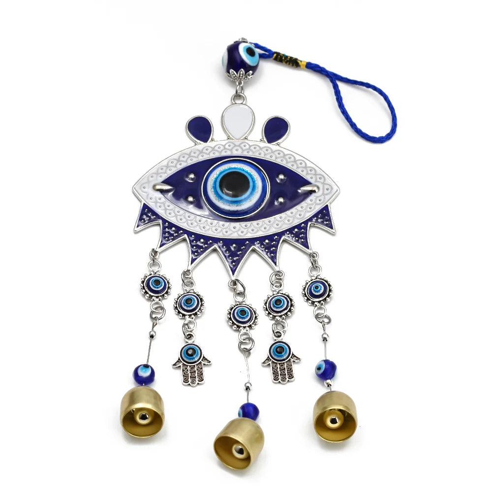 Lucky Eye Fatima Hamsa Hand Turkish Evil Eye Beads Tassel Wall Hanging Decor Alloy Decoration for Home Living Room Car BE51