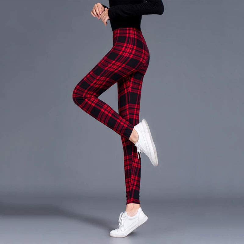 BornToGirl Y2K Streetwear Leggings Pants For Women Casual Slim High Waist Black Blue Red Brown Khaki Plaid Leggings Pants 2023